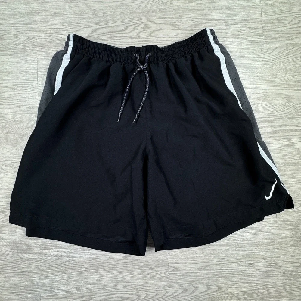Nike Mens Shorts Athletic Running Training Black Grey‎ XXL Drawstring Mesh Lined